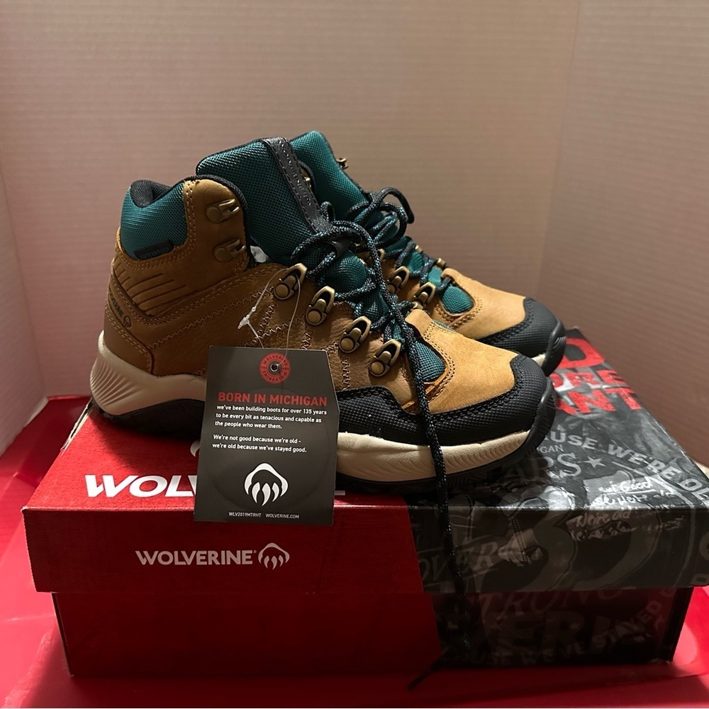 Wolverine Luton Mid Hiker Waterproof Boots Amber Gold Women’s 8.5M New in Box - Picture 2 of 5